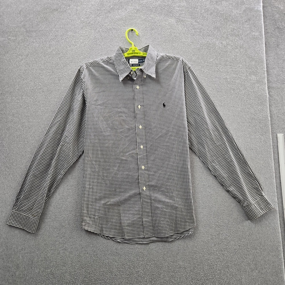 Ralph Lauren Men Button Up Shirt 17X36 Black Embroidered Check Custom Fit